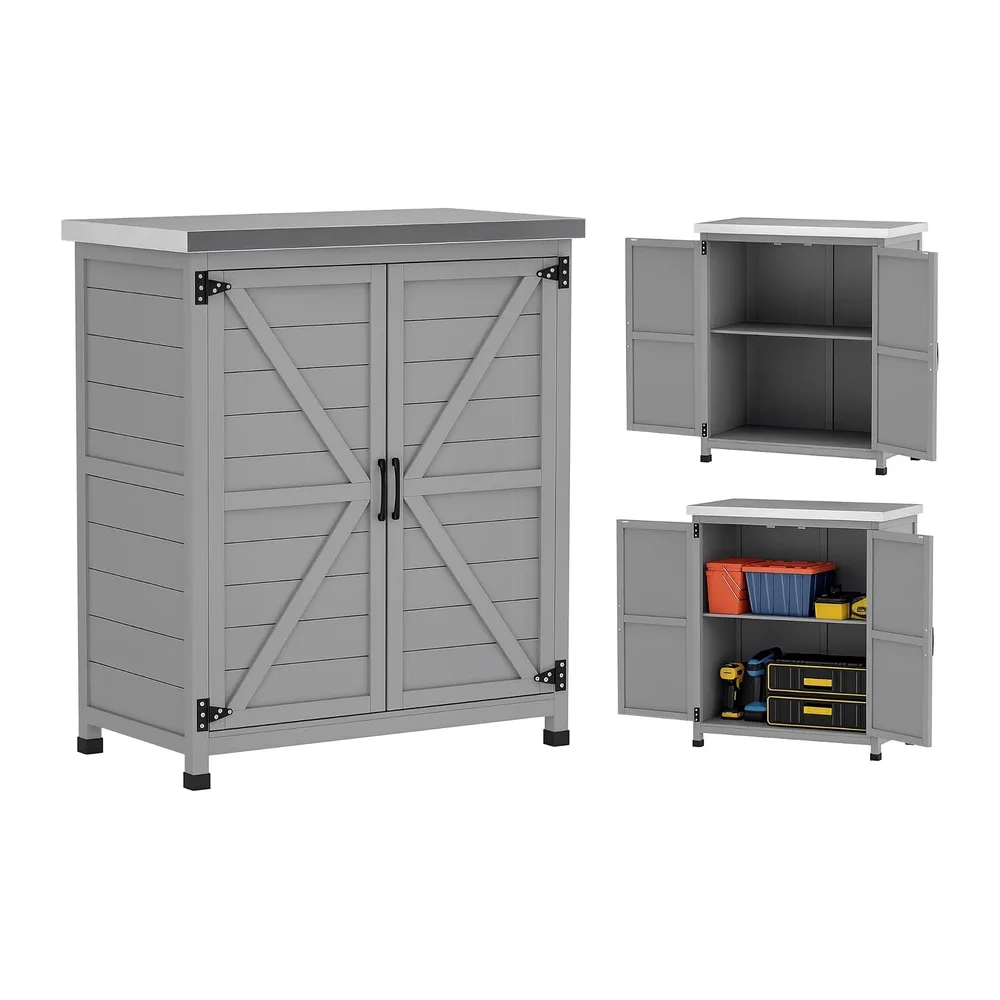 tectake® Armoire de Jardin 90 x 55,5 x 87 cm, Résistante aux intempéries et UV, Lames WPC