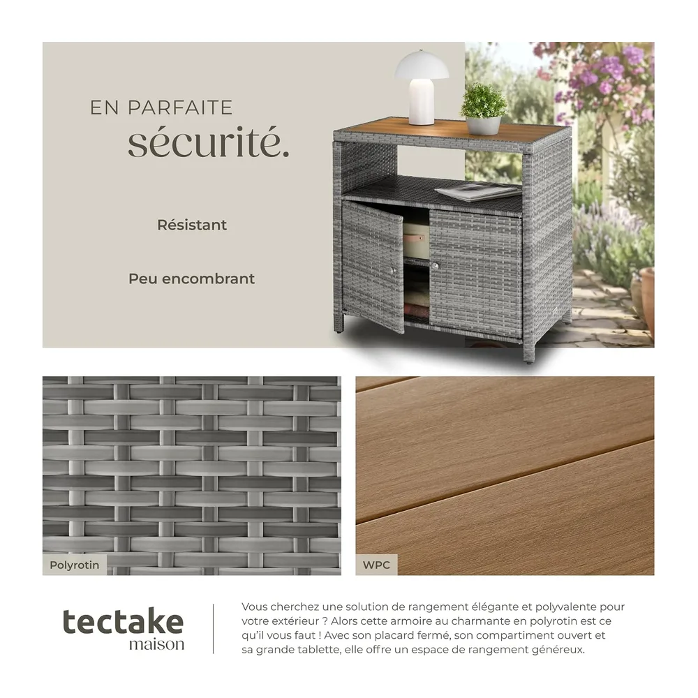 tectake® Armoire de Jardin 90 x 55,5 x 87 cm, Résistante aux intempéries et UV, Lames WPC