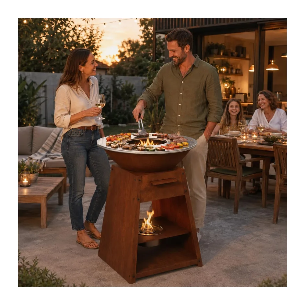LIVONA Brasero Plancha en Acier Corten – Look Rustique & Design