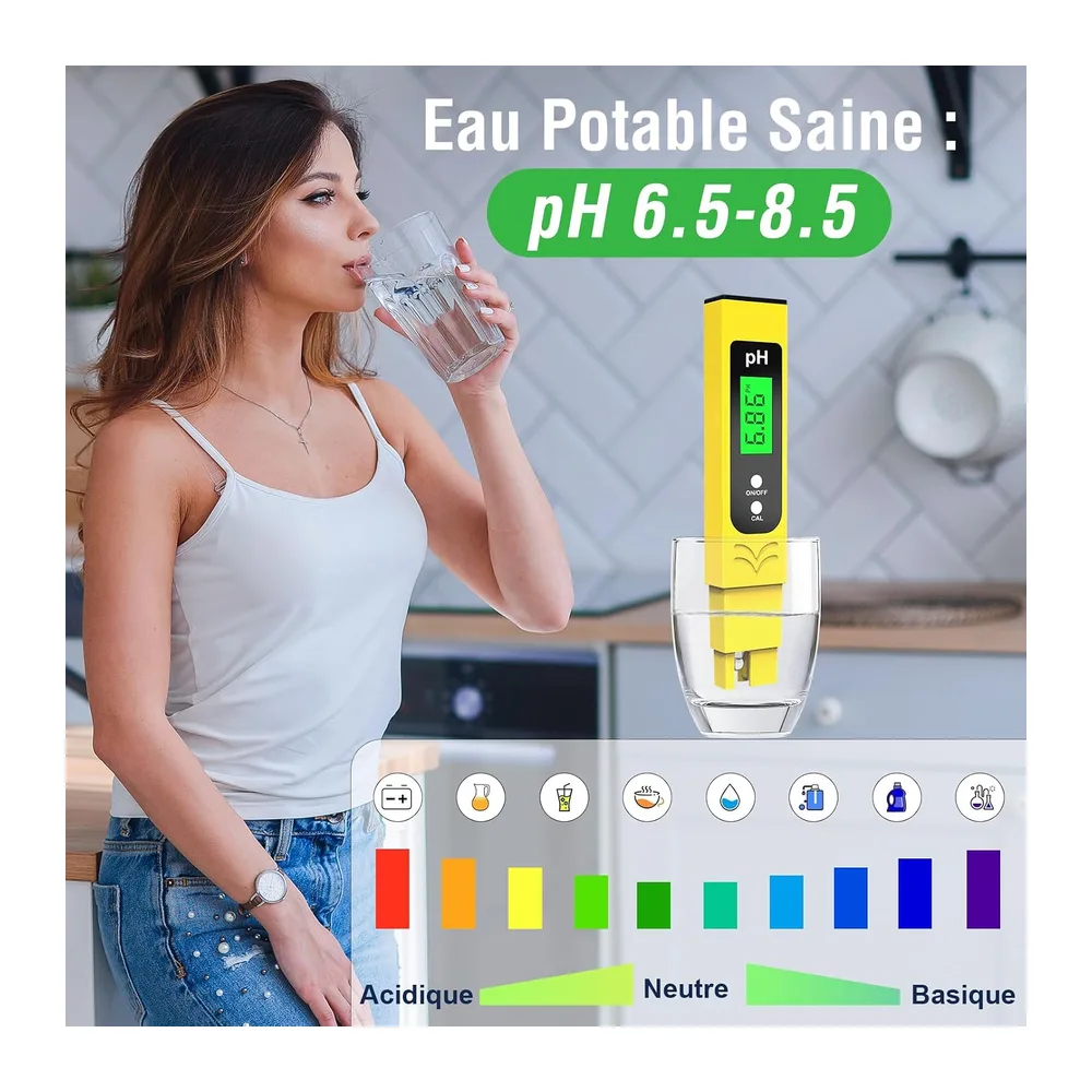 pH Metre Haute Précision (± 0.01), Testeur pH Piscine avec Écran LED Rétroéclairé Bleu et