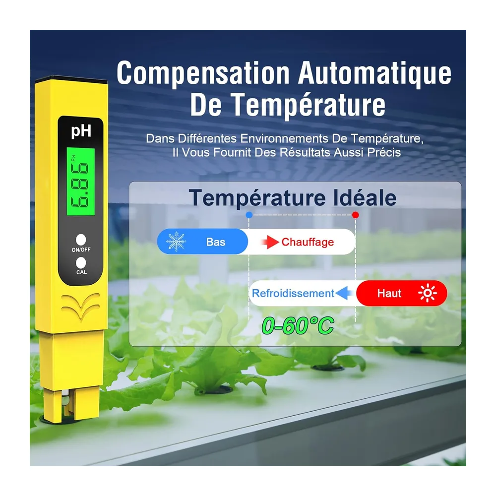 pH Metre Haute Précision (± 0.01), Testeur pH Piscine avec Écran LED Rétroéclairé Bleu et