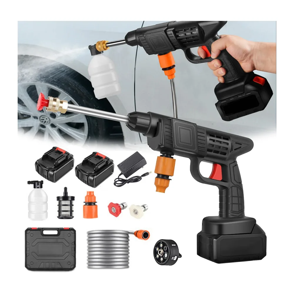 Nettoyeur Haute Pression sans Fil Portable Max 90 Bar avec 2 Batteries, Buse
