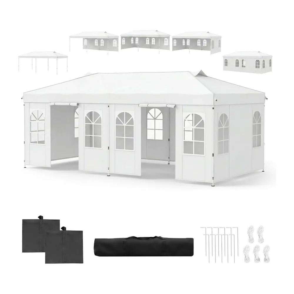 GOPLUS Tonnelle de Jardin Exterieur 3x6M, Pop-Up avec 6 Parois Amovibles