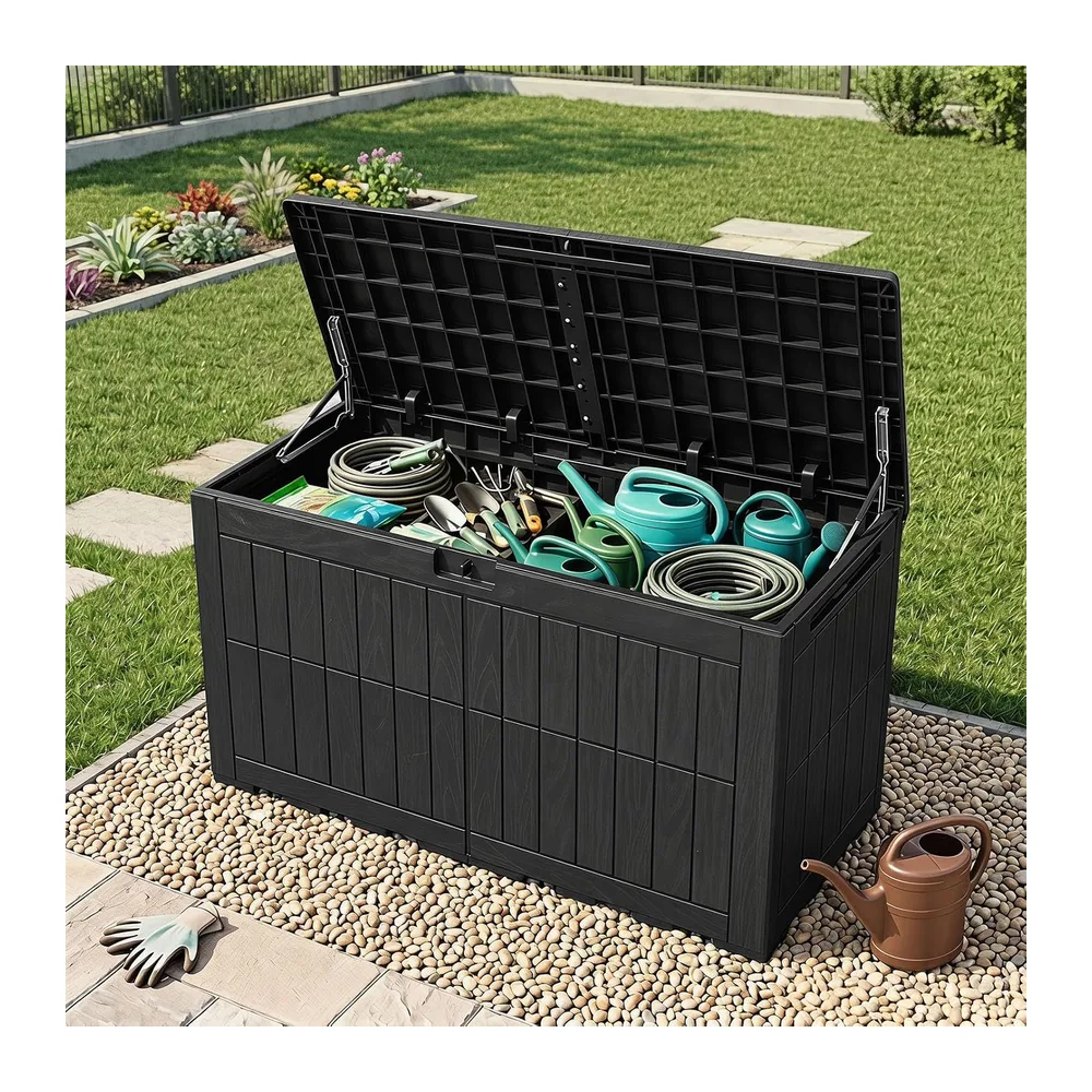 GYMAX Coffre de Rangement Exterieur Imperméable, Coffre de Jardin avce Couvercle