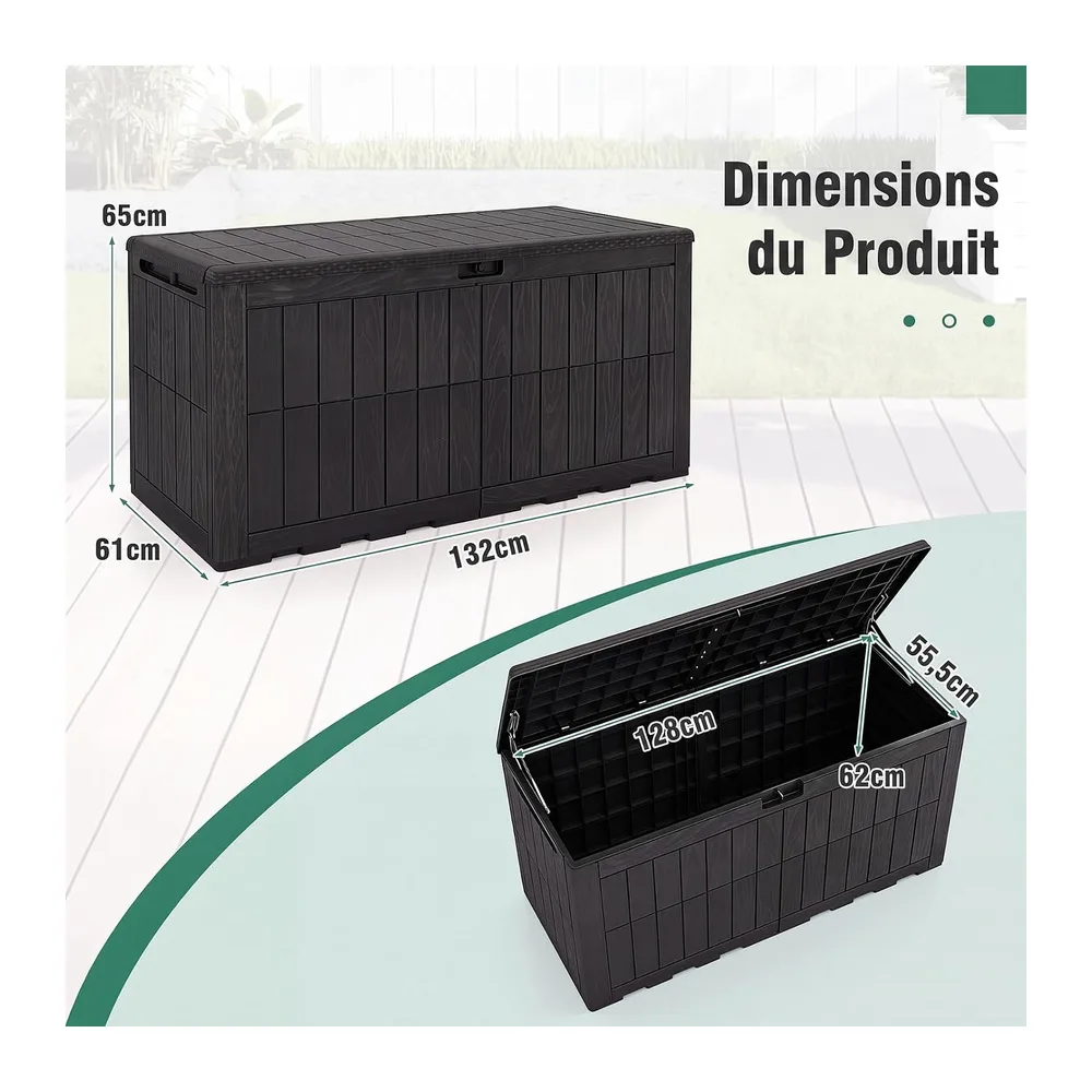 GYMAX Coffre de Rangement Exterieur Imperméable, Coffre de Jardin avce Couvercle