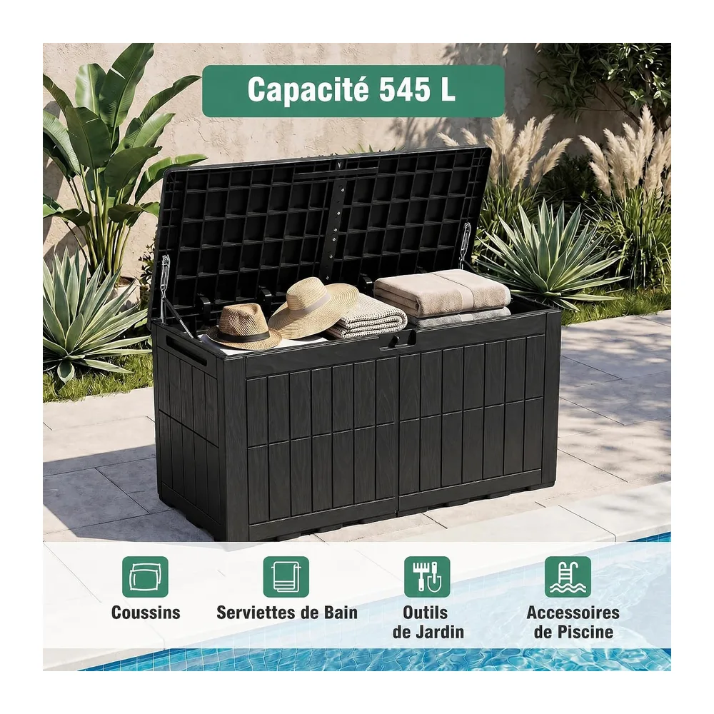 GYMAX Coffre de Rangement Exterieur Imperméable, Coffre de Jardin avce Couvercle