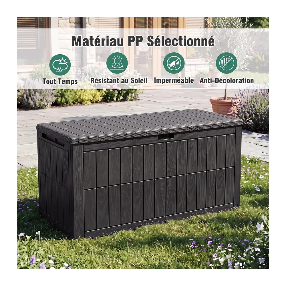 GYMAX Coffre de Rangement Exterieur Imperméable, Coffre de Jardin avce Couvercle