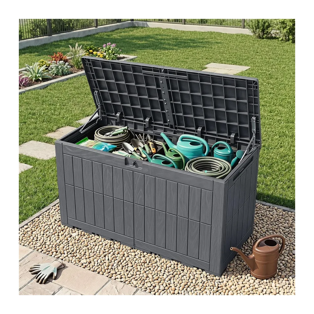 GYMAX Coffre de Rangement Exterieur Imperméable, Coffre de Jardin avce Couvercle