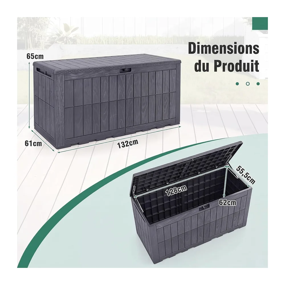 GYMAX Coffre de Rangement Exterieur Imperméable, Coffre de Jardin avce Couvercle