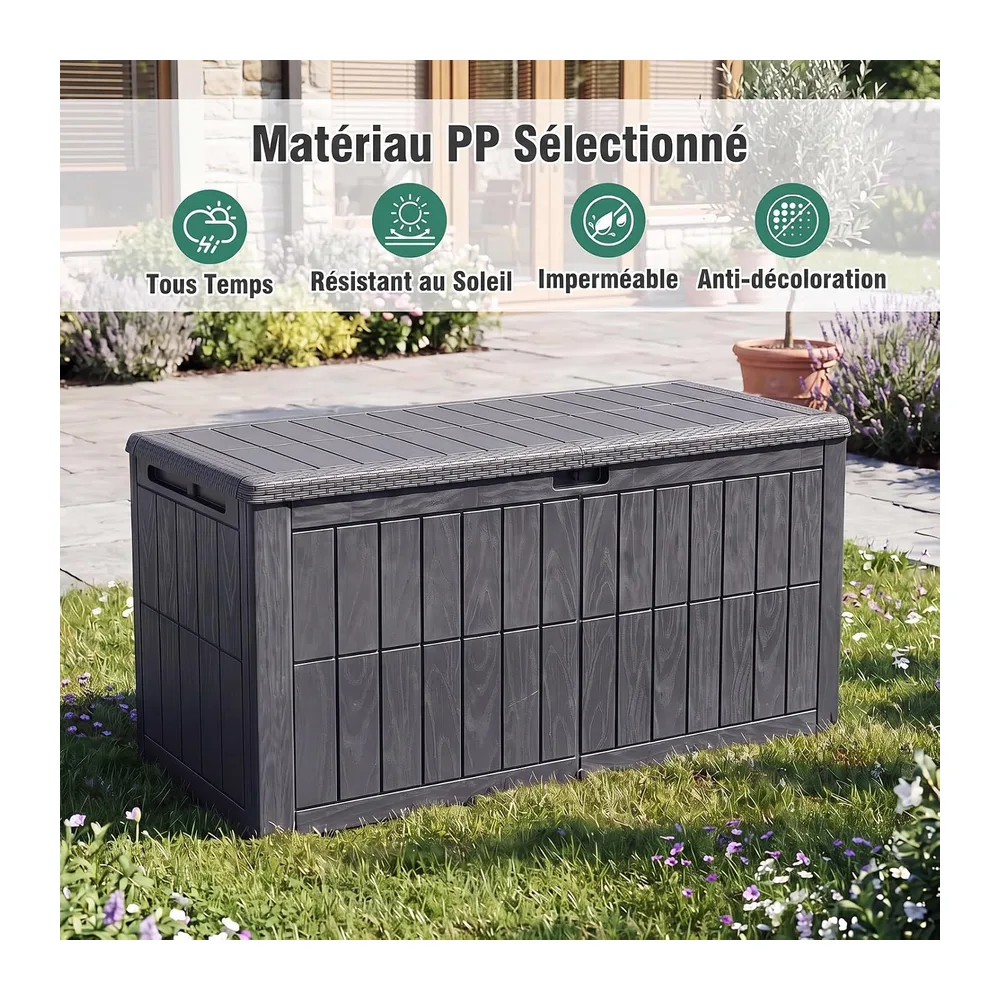 GYMAX Coffre de Rangement Exterieur Imperméable, Coffre de Jardin avce Couvercle