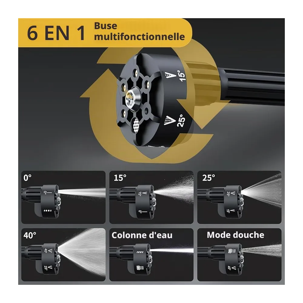 Nettoyeur Haute Pression sans Fil, Pressure Washer 4 Modes Max 120 Bars, Nettoyeur Haute