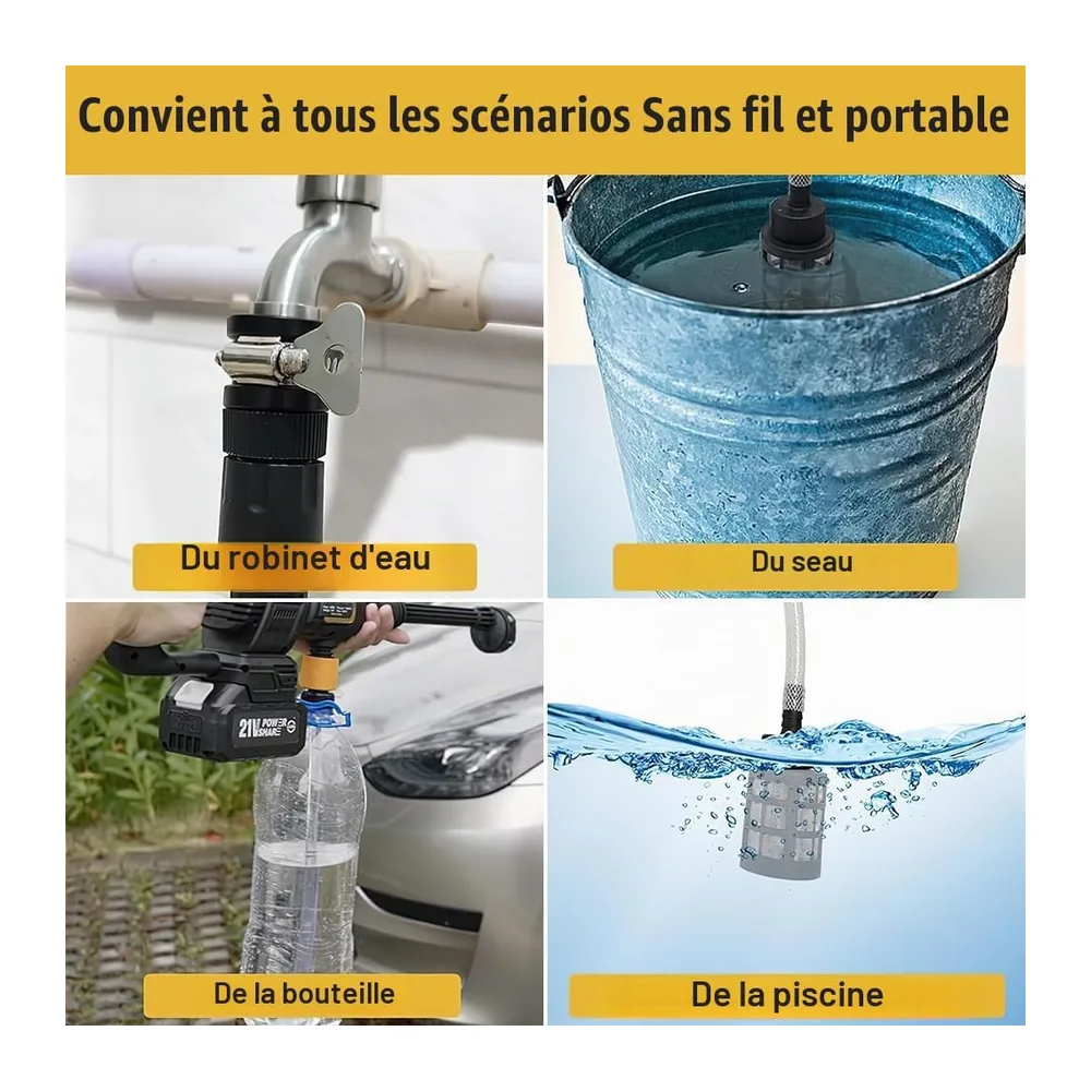 Nettoyeur Haute Pression sans Fil, Pressure Washer 4 Modes Max 120 Bars, Nettoyeur Haute