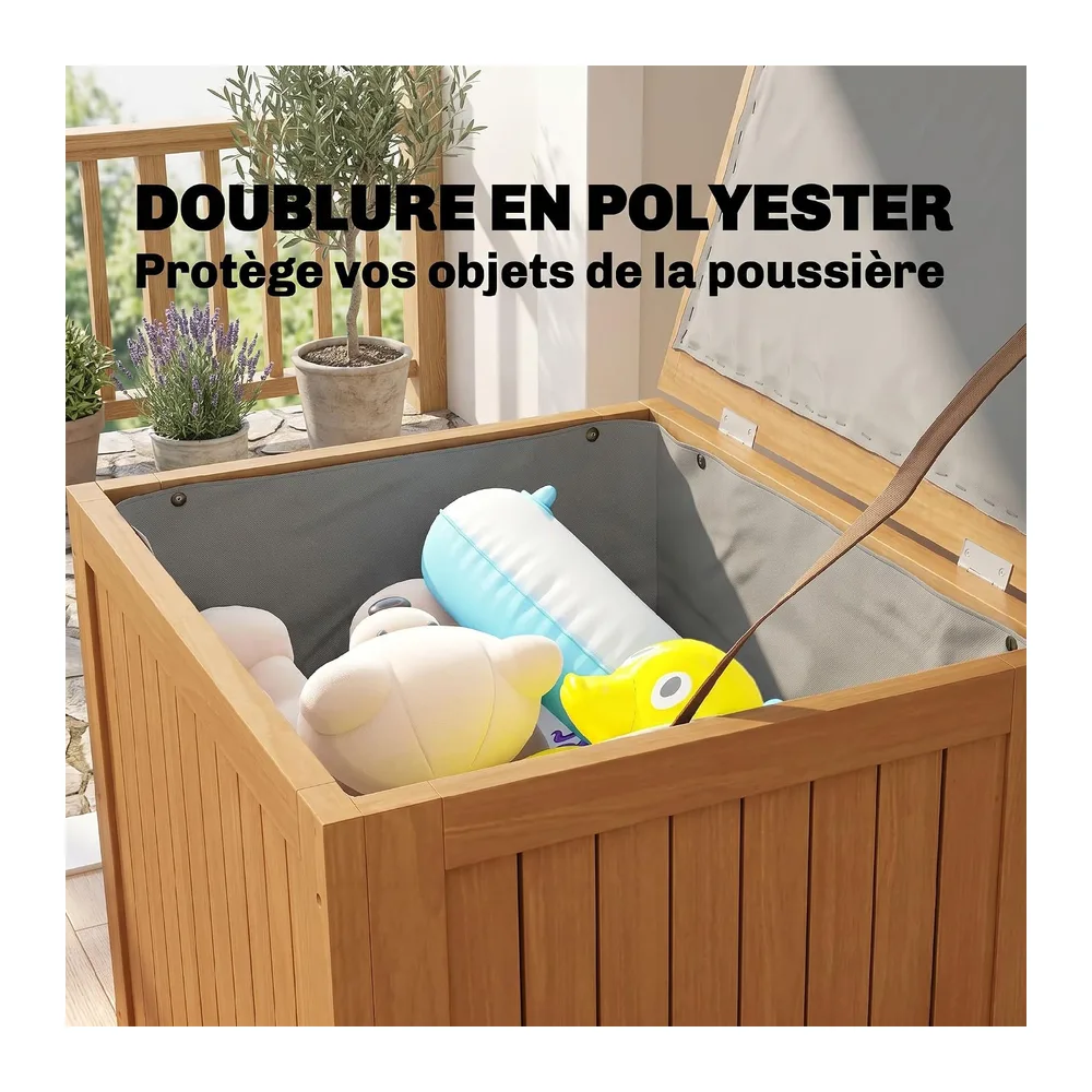 Outsunny Coffre de Rangement en Bois Massif 130L Balcon 63x51x58,5cm Brun