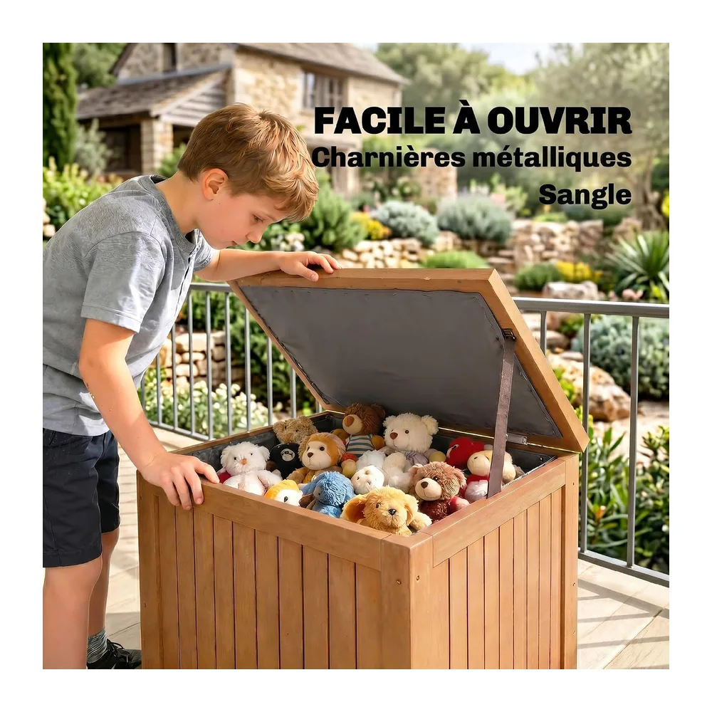 Outsunny Coffre de Rangement en Bois Massif 130L Balcon 63x51x58,5cm Brun