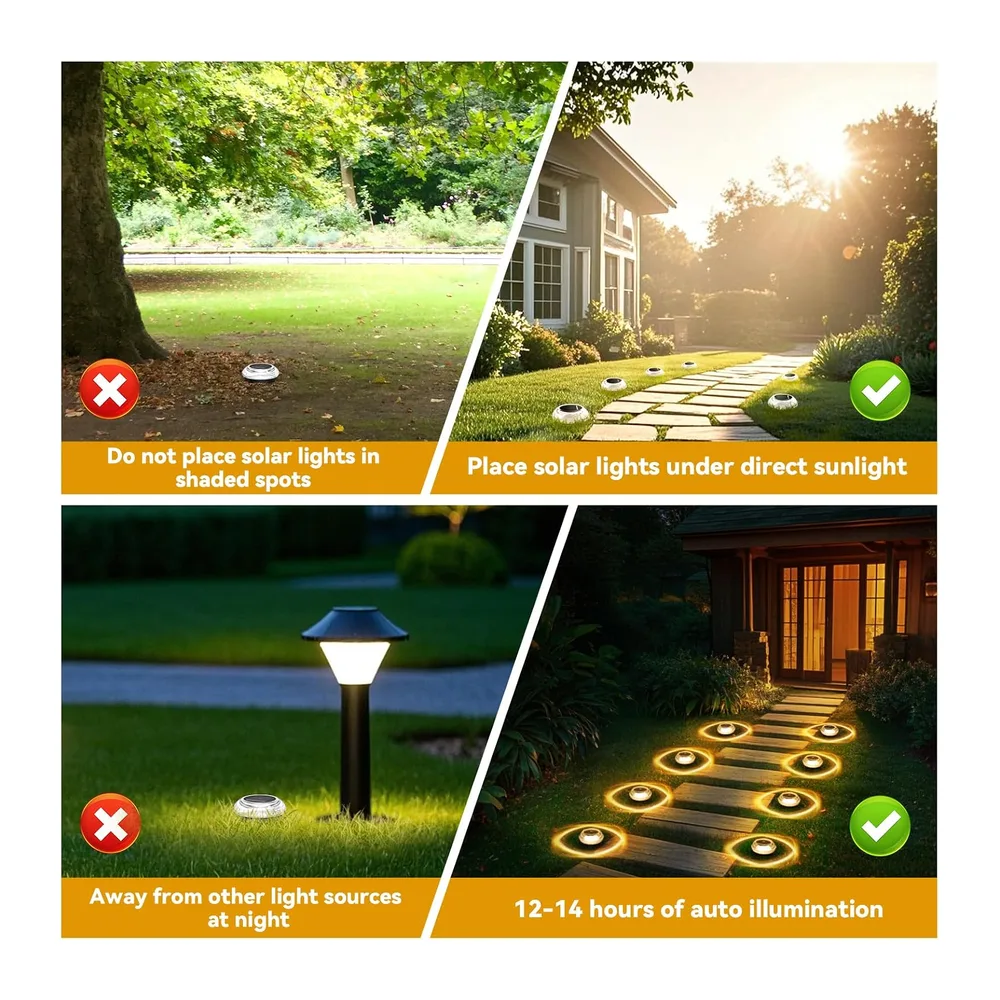 Lot de 8 Lampe Solaire Exterieur,Spot Solaire étanches IP68,Lumière Chaude