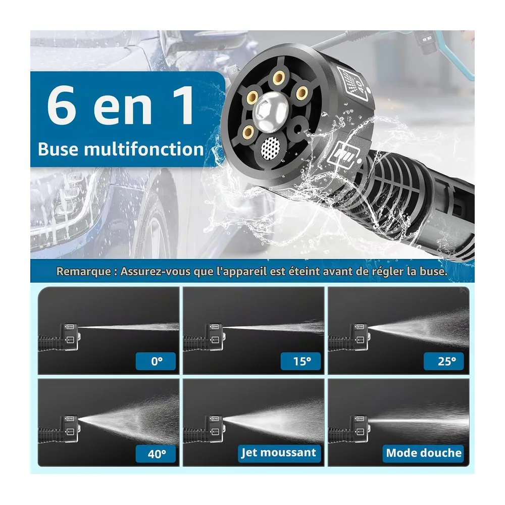 Nettoyeur haute pression sans fil, mode 4 vitesses, max 150 bar, Hydro Blast, nettoyeur