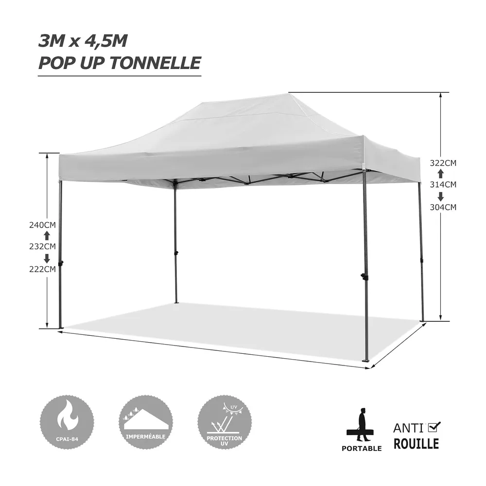 COBIZI Tonnelle Pliante 3x4,5 Imperméable,Barnum Pliant(Blanc avec Parois)