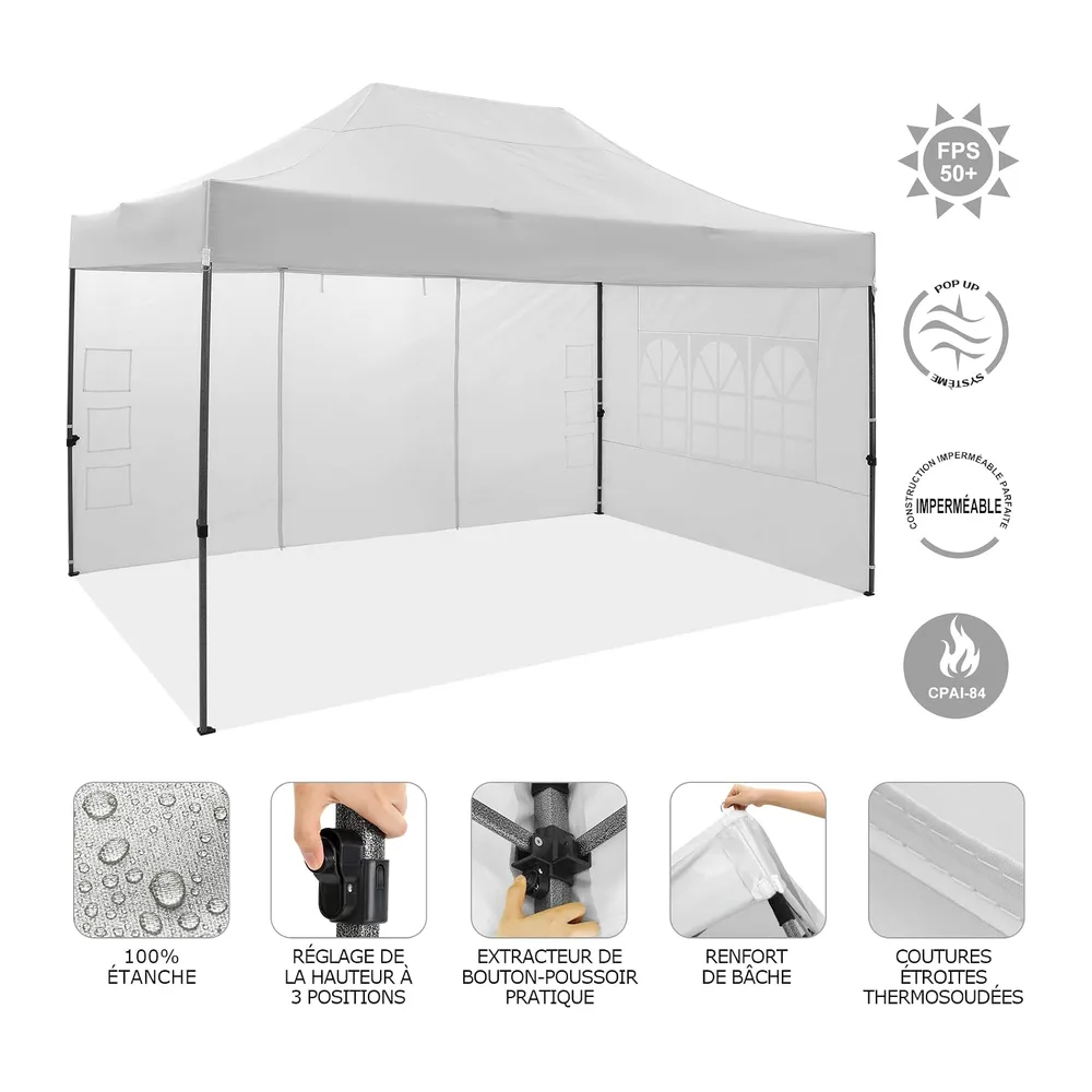 COBIZI Tonnelle Pliante 3x4,5 Imperméable,Barnum Pliant(Blanc avec Parois)