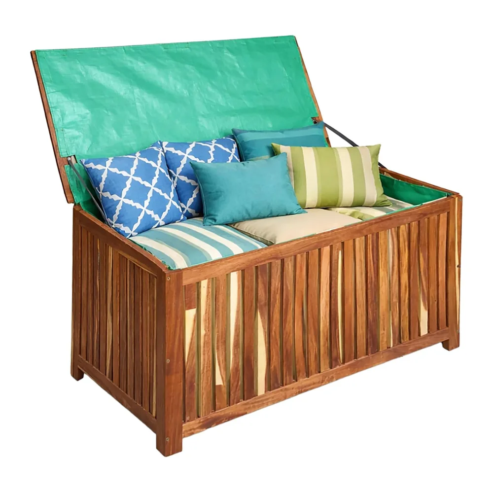 Relaxdays Coffre de Jardin, Coussin, Outils, 60x90x50 cm, Acacia Naturel