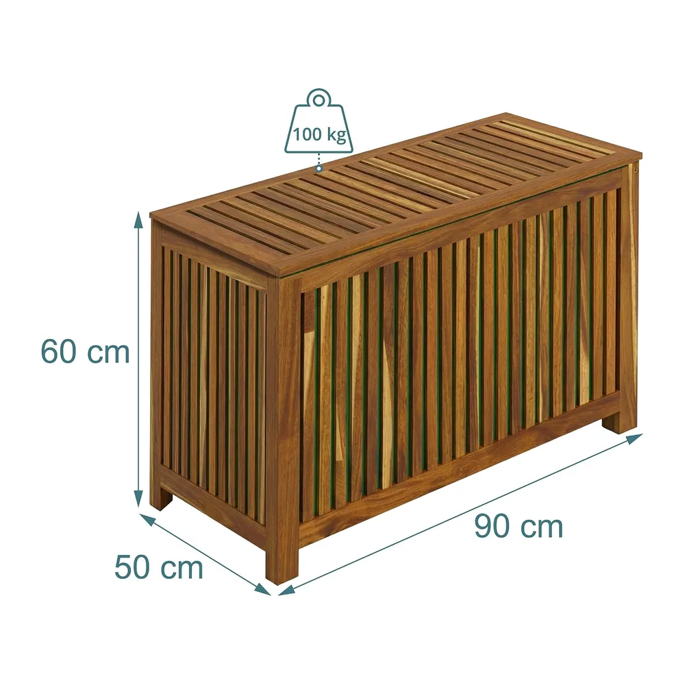 Relaxdays Coffre de Jardin, Coussin, Outils, 60x90x50 cm, Acacia Naturel