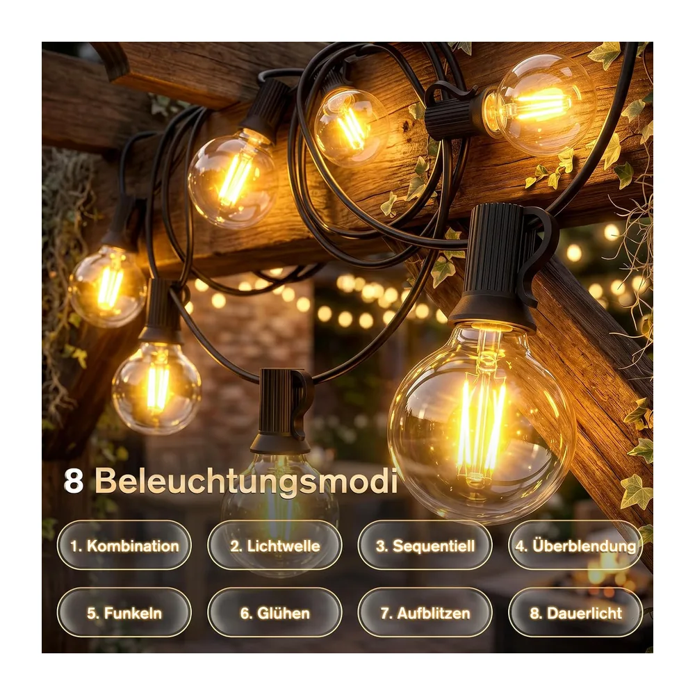 SALCAR Guirlande lumineuse solaire d'extérieur - 23 m - Étanche - 30 + 1 ampoules G40