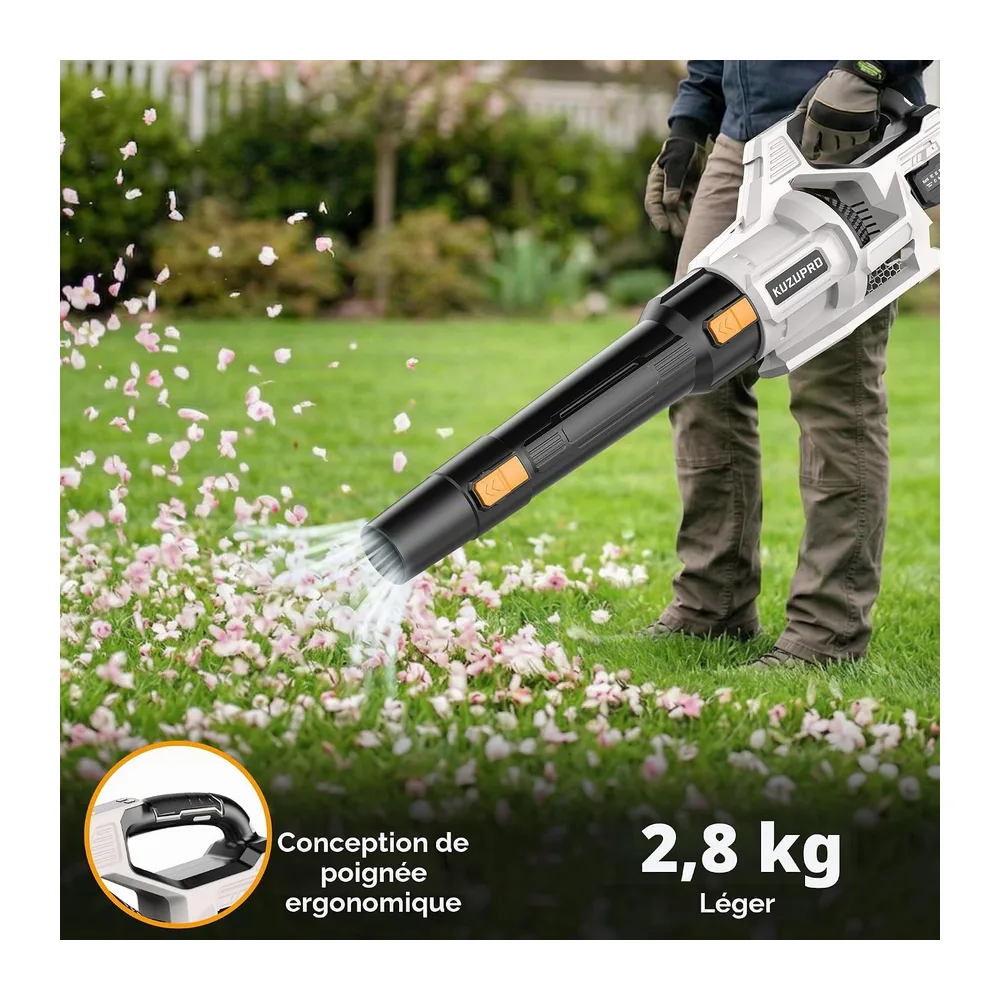 Souffleur de Feuilles sans Fil 21V, 2 Batteries 4,0Ah Incluses, 3 Vitesses Réglables, 2