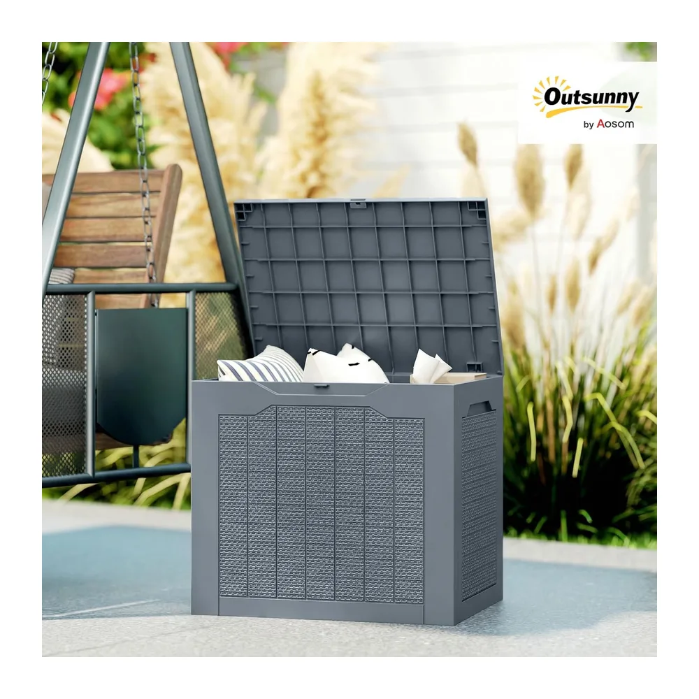 Outsunny Coffre de Rangement Extérieur 97L Étanche 56x41x50 cm Gris Clair