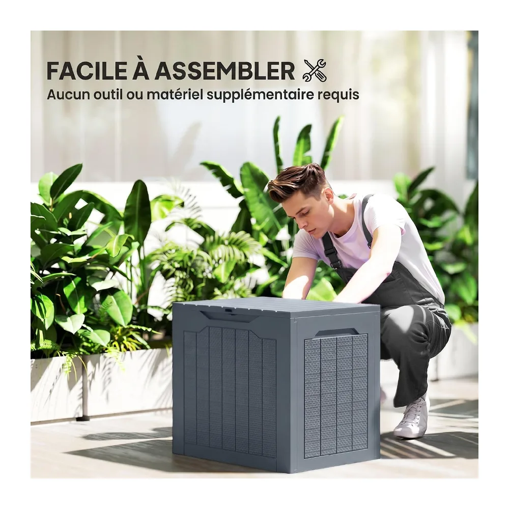 Outsunny Coffre de Rangement Extérieur 97L Étanche 56x41x50 cm Gris Clair