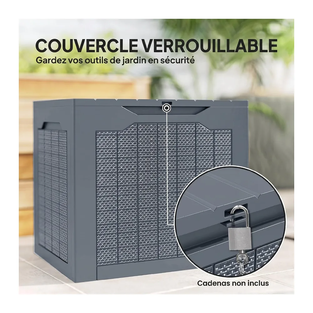 Outsunny Coffre de Rangement Extérieur 97L Étanche 56x41x50 cm Gris Clair