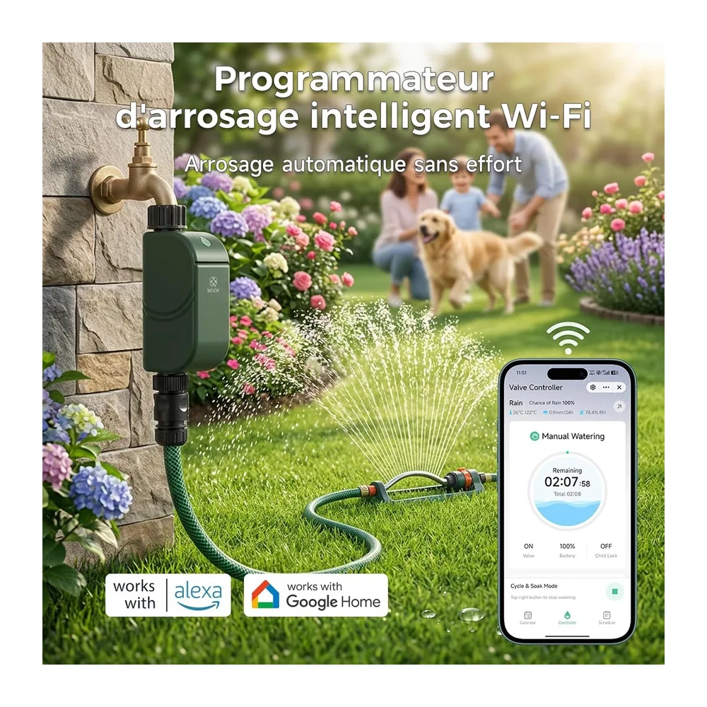 WOOX Programmateur d'arrosage WiFi Intelligent, sans Hub Requis