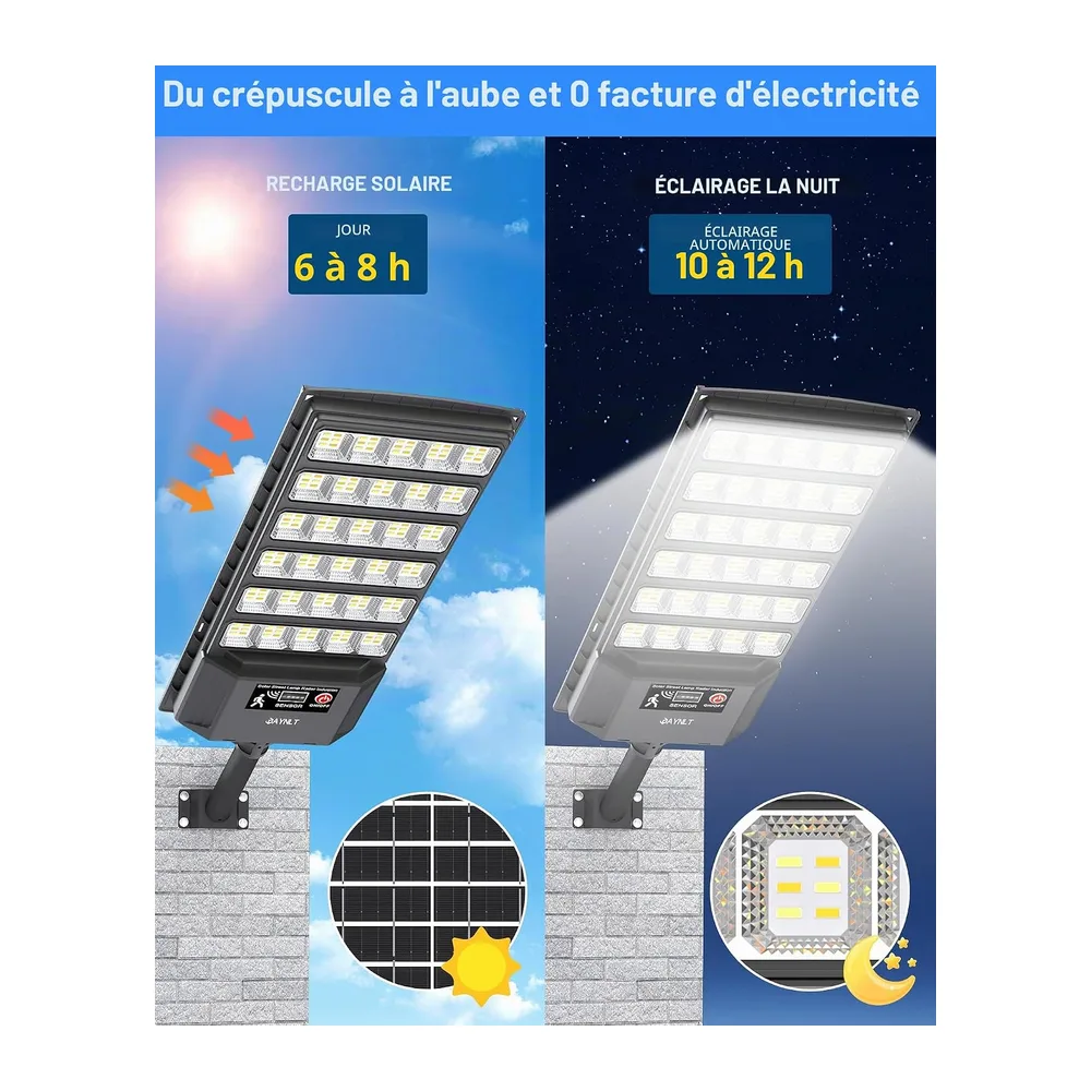JAYNLT Lampadaire Solaire Exterieur, 6500K Lampe solaire Extérieure avec Télécommande