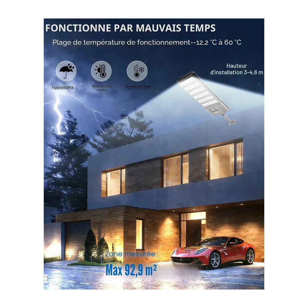 JAYNLT Lampadaire Solaire Exterieur, 6500K Lampe solaire Extérieure avec Télécommande