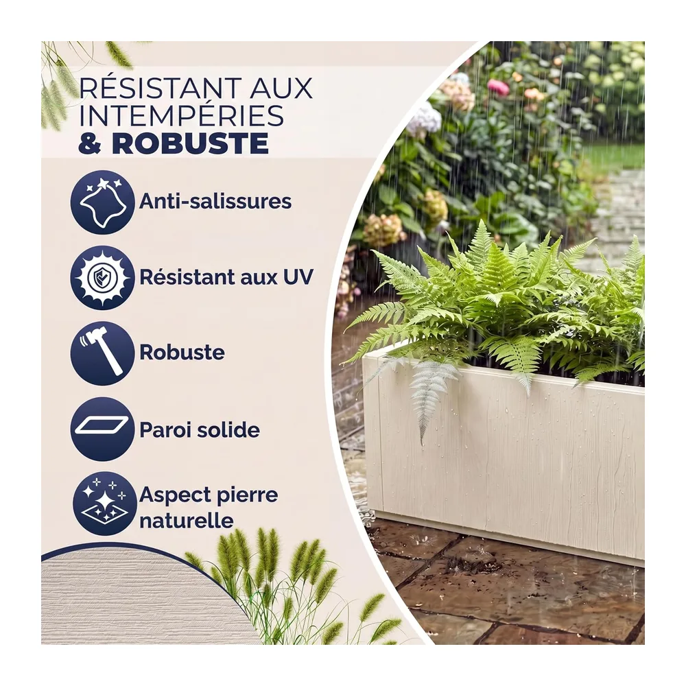 Casaria® 2X Jardinière Ethica Blanc Craie 80x36x36cm 80L résistante Fond d'écoulement Bac