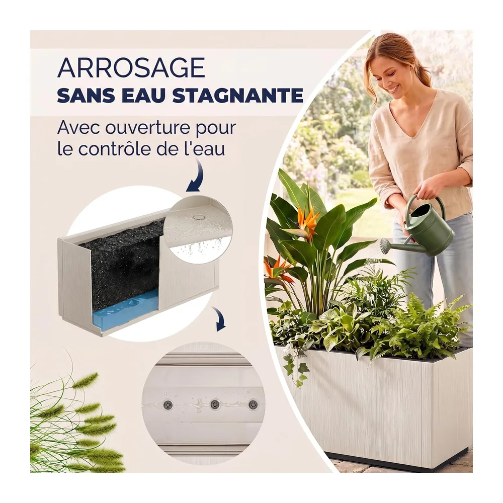 Casaria® 2X Jardinière Ethica Blanc Craie 80x36x36cm 80L résistante Fond d'écoulement Bac