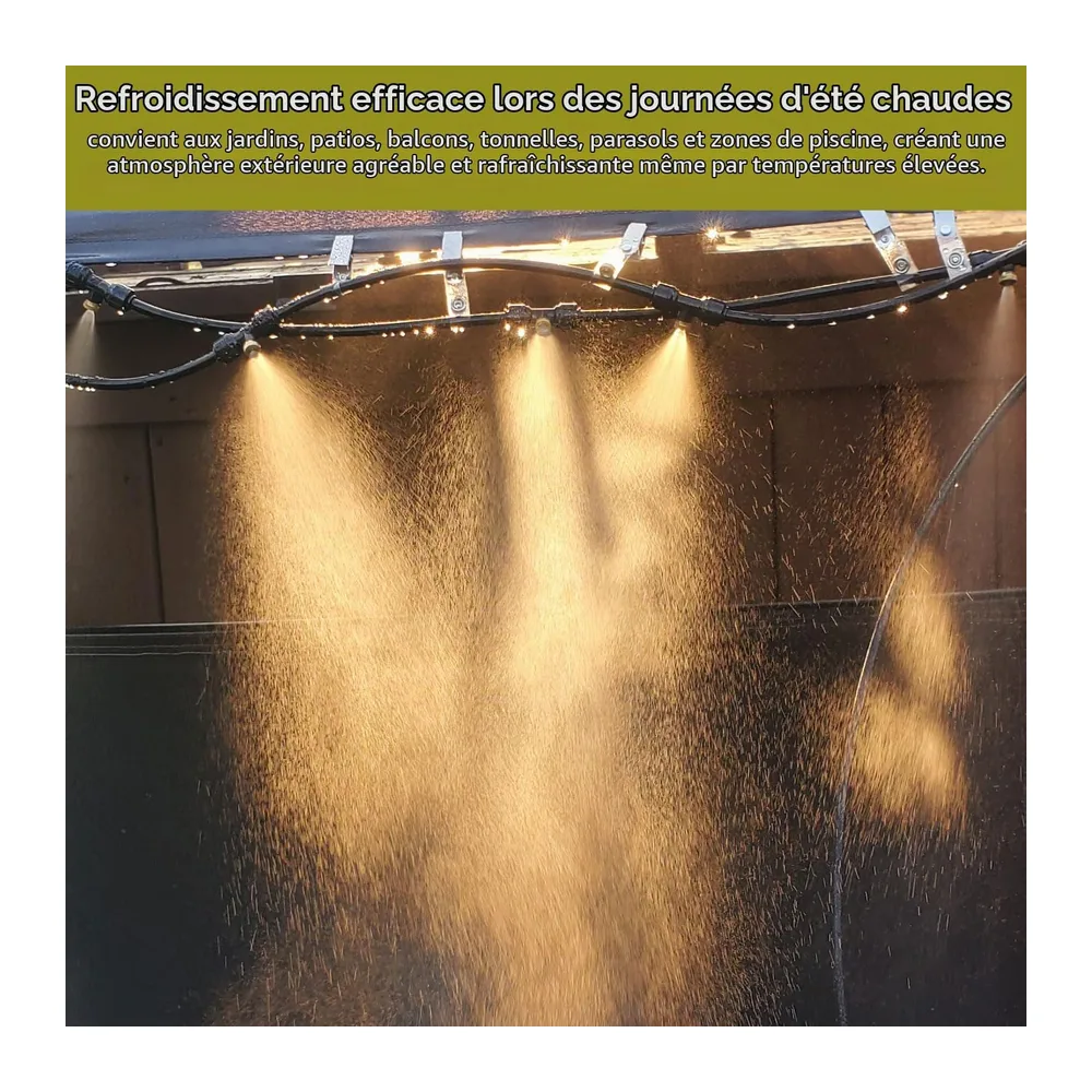 Système de brumisation extérieur 15M – Kit d'irrigation et de refroidissement par
