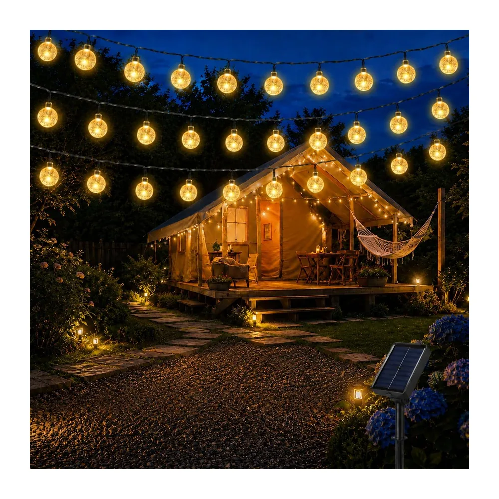 HeiPard Guirlande lumineuse solaire d'extérieur 11m 60LEDs, étanche IP65, 8 modes