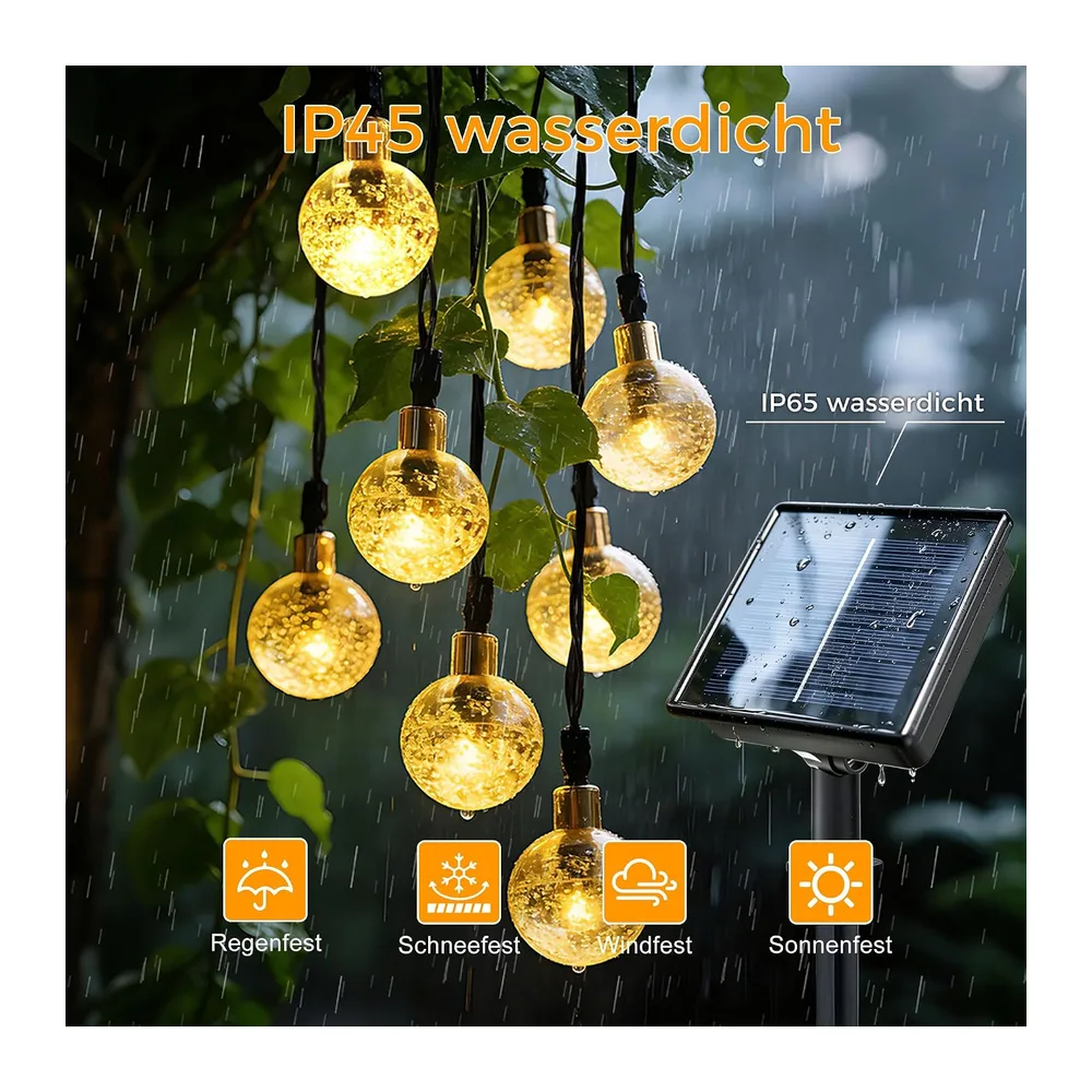 HeiPard Guirlande lumineuse solaire d'extérieur 11m 60LEDs, étanche IP65, 8 modes