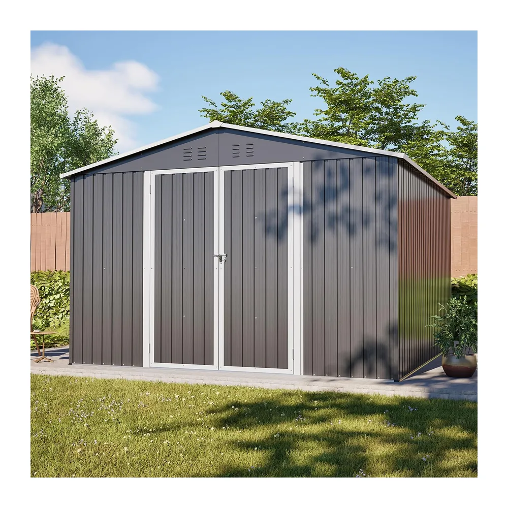Abri de jardin en acier de 3 x 3 m avec cadre de sol, portes verrouillables et revêtement