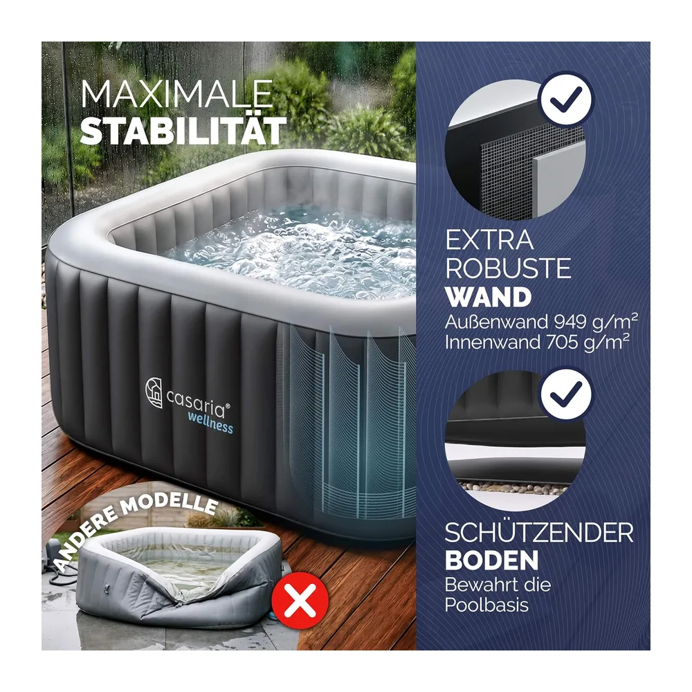 Casaria Spa Gonflable carré 4 Places 165x165cm avec 100 duses Intérieur et extérieur