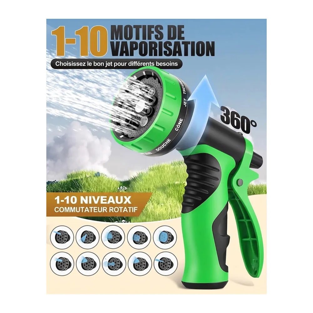 Tuyau d’Arrosage Flexible Extensible 150FT pour Jardin avec Douchette Multifonction 10