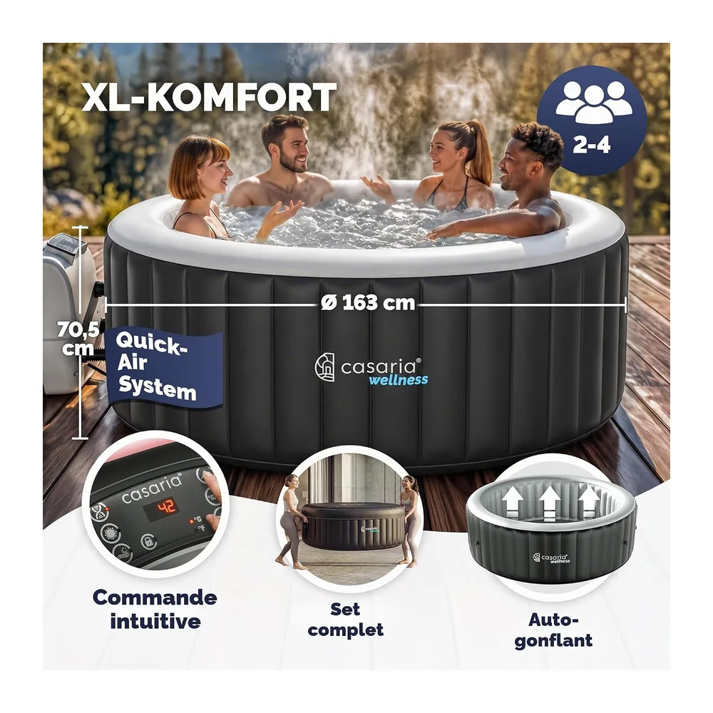 Casaria Spa Gonflable Rond 4 Places Ø163cm avec 100 duses Intérieur et extérieur