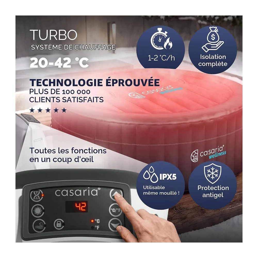 Casaria Spa Gonflable Rond 4 Places Ø163cm avec 100 duses Intérieur et extérieur