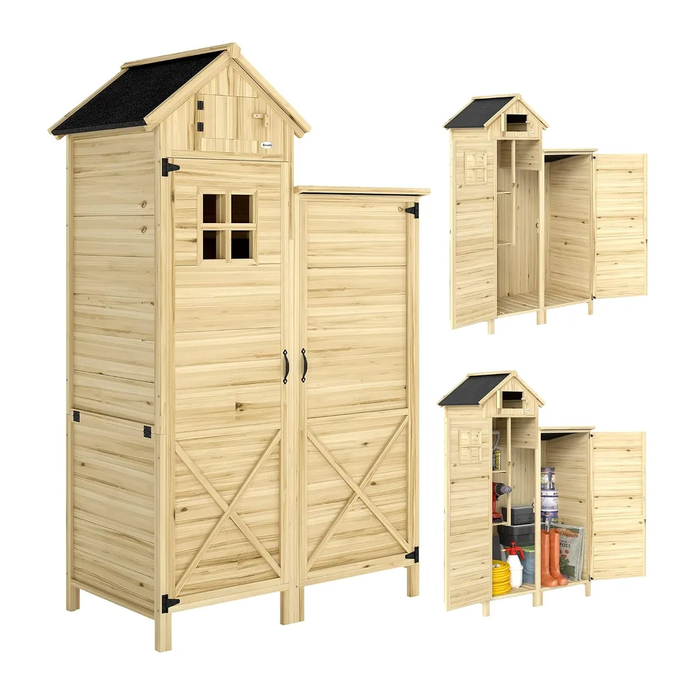 Outsunny Armoire de Jardin en Bois avec Toit en Asphalte Robuste Naturel