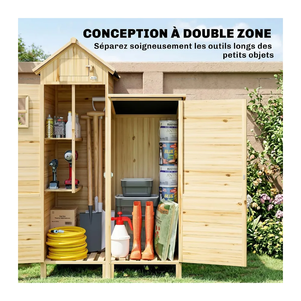 Outsunny Armoire de Jardin en Bois avec Toit en Asphalte Robuste Naturel