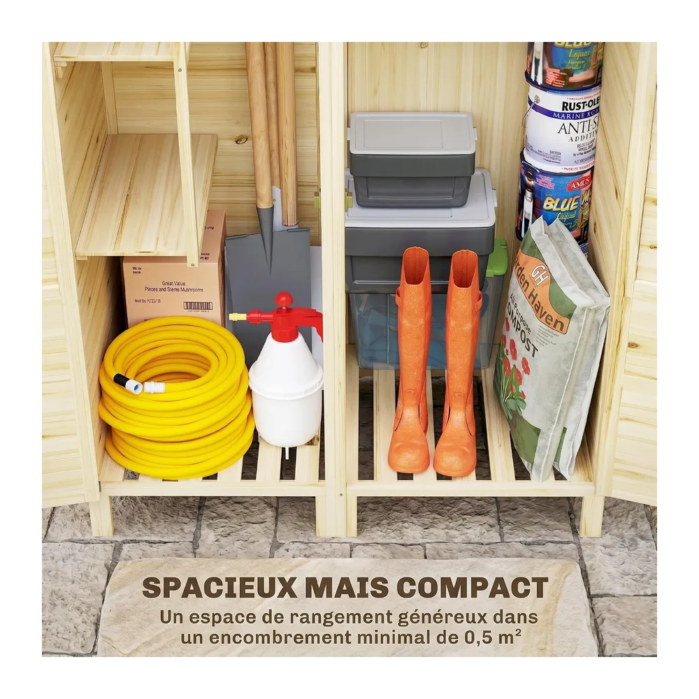 Outsunny Armoire de Jardin en Bois avec Toit en Asphalte Robuste Naturel