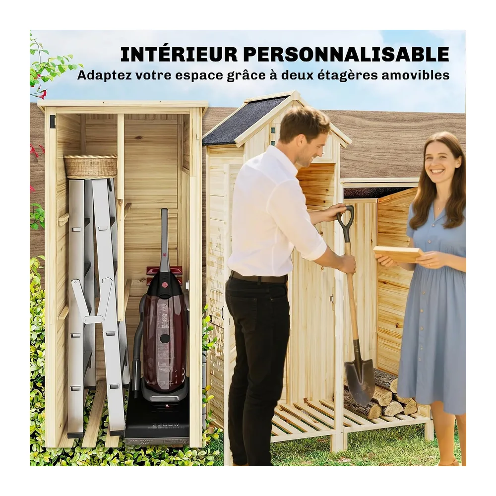 Outsunny Armoire de Jardin en Bois avec Toit en Asphalte Robuste Naturel