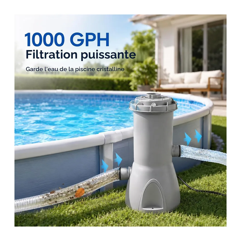 Denash Pompe Filtration Piscine Hors Sol 1000 GPH avec Filtre à Cartouche