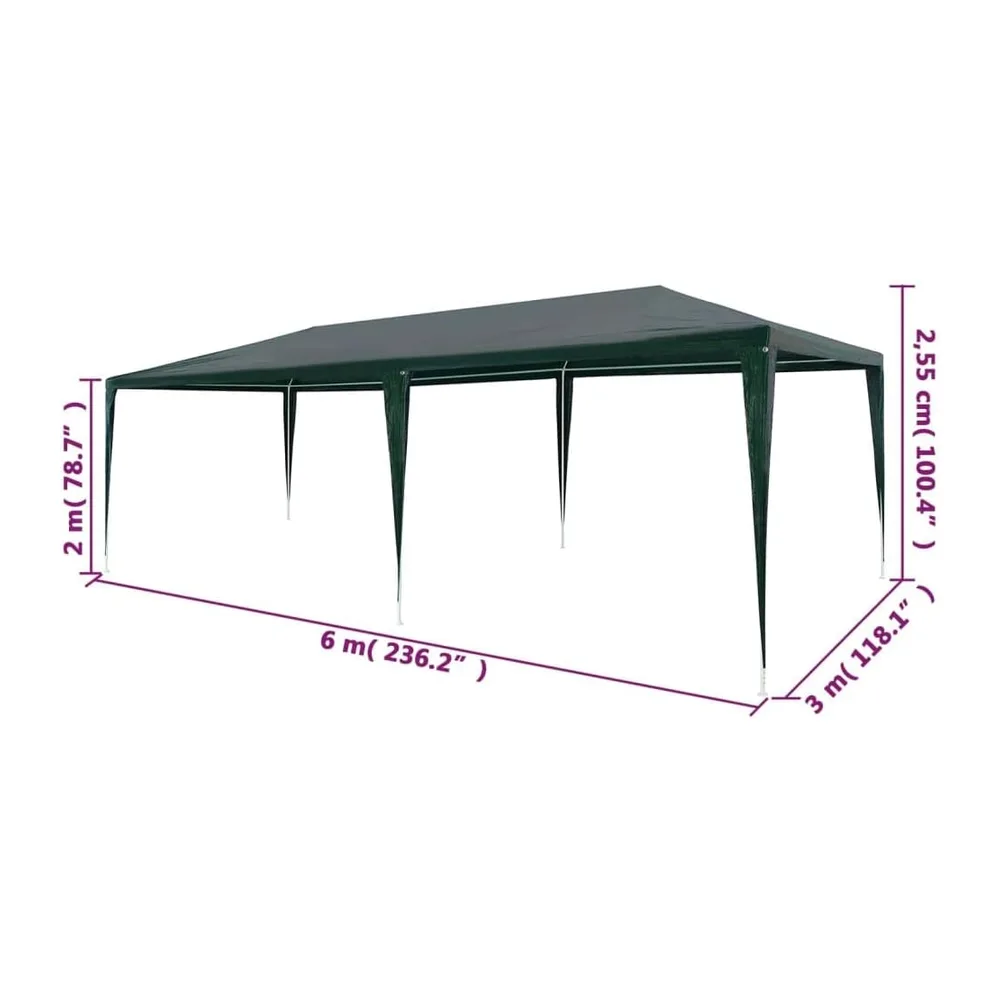 Tente de réception 3x6 m PE Vert avec Structure en Acier Résistante aux UV et à l'eau
