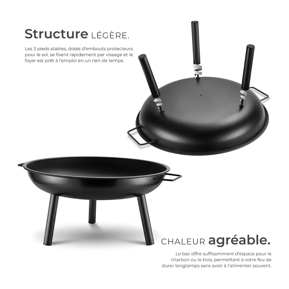 tectake® Brasero extérieur Ø 57,5 cm, Acier thermolaqué résistant de 2,5 mm