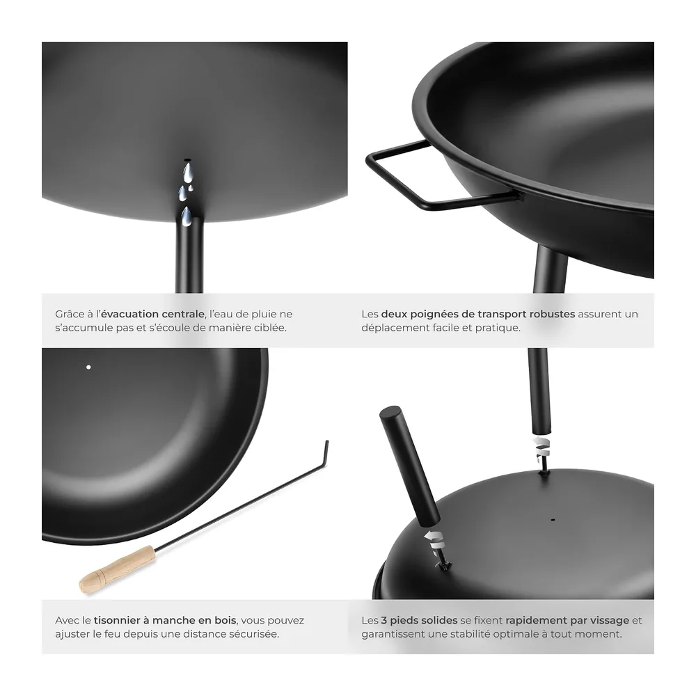 tectake® Brasero extérieur Ø 57,5 cm, Acier thermolaqué résistant de 2,5 mm